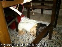 الان ساعت 1 شب ومن زیر میز ناهار  گیر کردم واز خستگی خوابم برده
