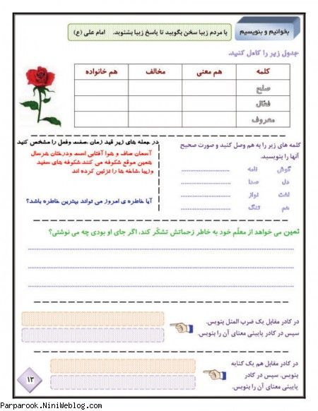 پیک نوروزی پایه چهارم ابتدایی سال ۱۳۹۲