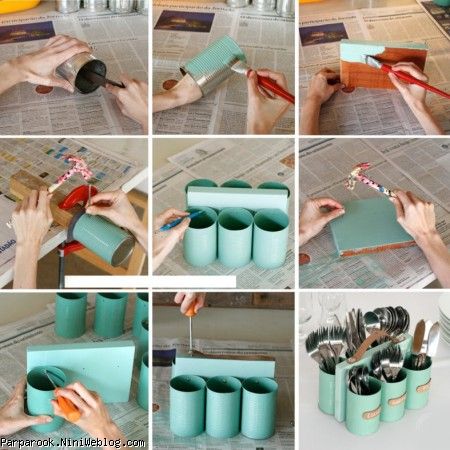 جا قاشق چنگالی با قوطی قلع بازیافتی +آموزش گام به گام